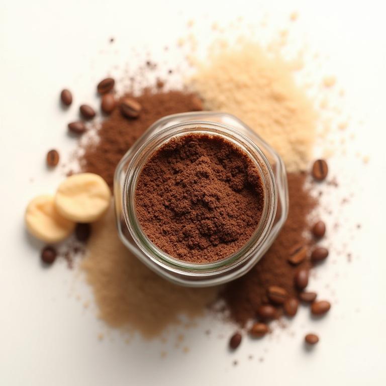 Pot en verre de gommage au café, montrant la texture granuleuse.